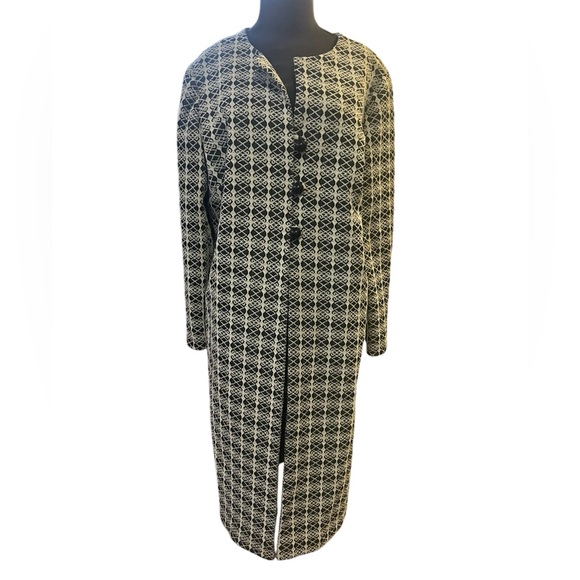 Vtg Tapestry Cream Black Retro Ladylike Geometric Regency Feminine Car Coat L - Picture 2 of 7